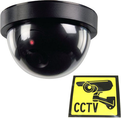 4 x Dummy CCTV Security Dome Camera With Built-In Flashing LED & Warning Stickers