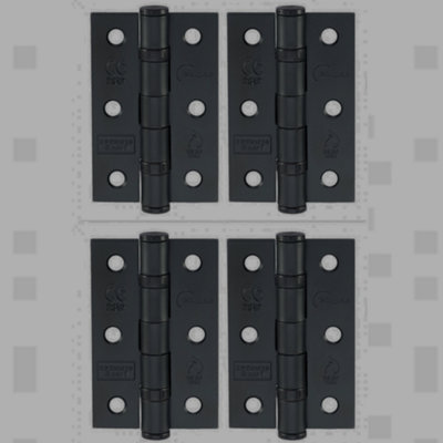 4 x Eclipse 3" Door Hinges Matt Black Nickel Ball Bearing 76X51X2MM