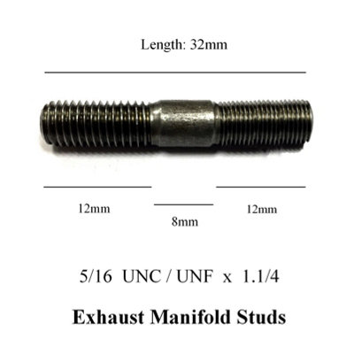 4 x Exhaust Inlet Manifold Studs. 5/16 UNC/UNF x 1.1/4. Length 32mm
