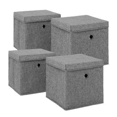 4 x Fabric Storage Boxes with Lid Foldable Square Organiser