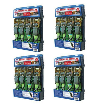 4 x Faithfull Ratchet Tie Down Straps Set 4 Piece - 5 metre x 25mm Weatherproof
