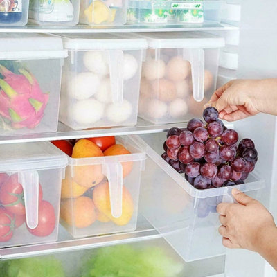 4 x FRIDGE BOX HOLDER W/ LID KITCHEN ORGANISER CUPBOARD FOOD STORAGE ...