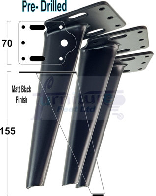 4 x FURNITURE FEET BLACK METAL SOFA LEGS 155mm HIGH SOFAS CHAIRS STOOLS PreDrilled CWC1101