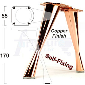4 x FURNITURE FEET METAL COPPER FURNITURE LEGS 170mm HIGH ROSE GOLD  SOFAS CHAIRS STOOLS PreDrilled CWC971
