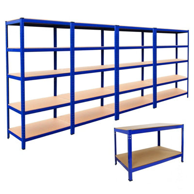 4 x Garage Shed Storage Metal Shelving Units with 1 x Workbench