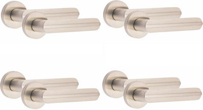 4 x Golden Grace Modern Lima Knurled Design Satin Nickel Door Handles