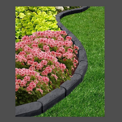 4 x Grey Garden Edging Stone Primeur Stomp Edge Border Rubber Edge Landscaping 30cm - 4