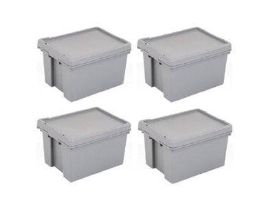 Grey plastic shop storage boxes