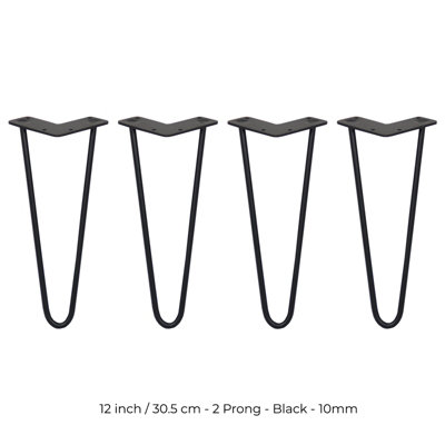 4 x Hairpin Leg - 12 - Black - 2 Prong - 10m