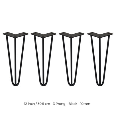 4 x Hairpin Leg - 12 - Black - 3 Prong - 10m Price Comparisons | Compare The Build