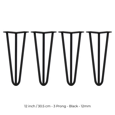 4 x Hairpin Leg - 12 - Black - 3 Prong - 12m