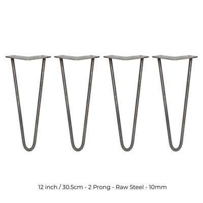 4 x Hairpin Leg - 12 - Unfinished - 2 Prong - 10m