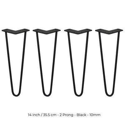 4 x Hairpin Leg - 14 - Black - 2 Prong - 10m