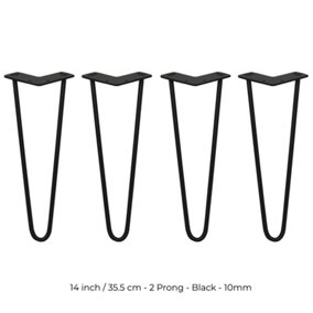 4 x Hairpin Leg - 14 - Black - 2 Prong - 10m