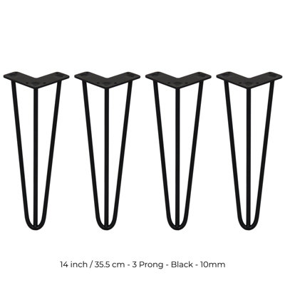 4 x Hairpin Leg - 14 - Black - 3 Prong - 10m
