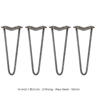 4 x Hairpin Leg - 14 - Unfinished - 2 Prong - 12m