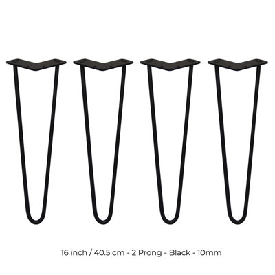 4 x Hairpin Leg - 16 - Black - 2 Prong - 10m