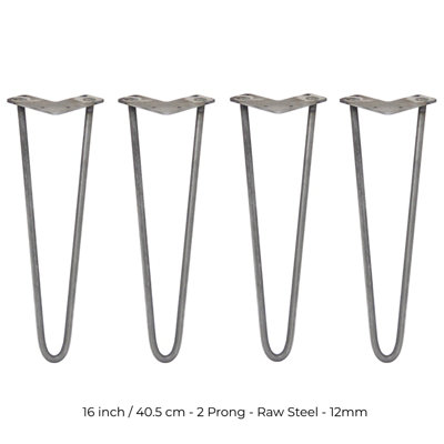 4 x Hairpin Leg - 16 - Unfinished - 2 Prong - 12m