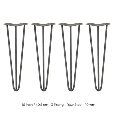 4 x Hairpin Leg - 16 - Unfinished - 3 Prong - 10m