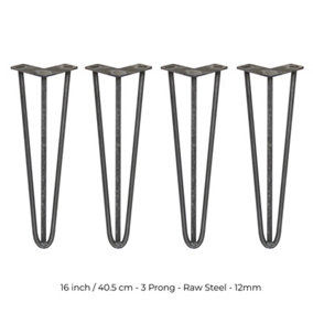 4 x Hairpin Leg - 16 - Unfinished - 3 Prong - 12m