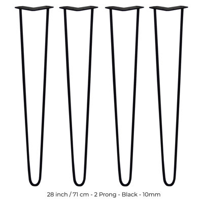 4 x Hairpin Leg - 28 - Black - 2 Prong - 10m