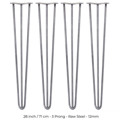 4 x Hairpin Leg - 28 - Unfinished - 3 Prong - 12m