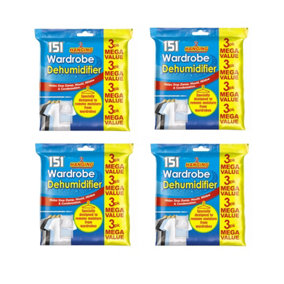 4 x Hanging Wardrobe Dehumidifier Bags Moisture Trap Crystals Pack of 3 Damp control