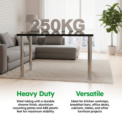 Rejs 4x Adjustable Table Legs – Breakfast Bar Height, 710mm, Ø60mm, Black Steel/Aluminium