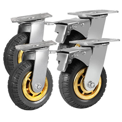 4 X Heavy-Duty Castor Wheels - Rubbered Trolley Wheels - Industrial Swivel Castor Wheels With 2 Brakes - 150mm up to 1000KG