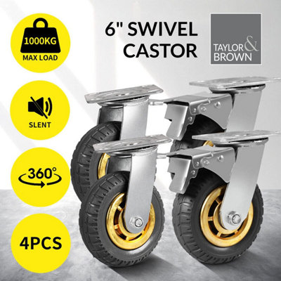 4 X Heavy-Duty Castor Wheels - Rubbered Trolley Wheels - Industrial Swivel Castor Wheels With 2 Brakes - 150mm up to 1000KG