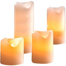 4 x Ivory Cream Real Wax LED Pillar Candles - Battery Powered Flickering Light Home Decoration - One of Each 5, 7.5, 10 & 13cm