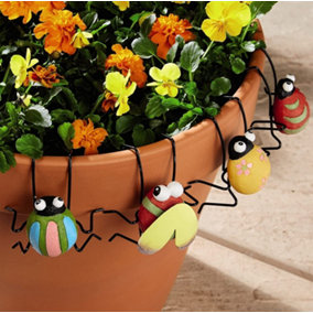 4 x Ladybird Flowerpot Buddies - Colourful Weatherproof Novelty Plant Pot Hanger Buddy Decoration - Each H9.5 x W8 x D5.5cm
