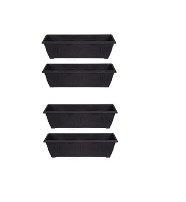 4 x Large Venetian Patio Planter Trough Plant Pot 60cm Plastic Black Colour Pot