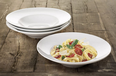 4 x Large White Wide Rimmed Pasta Bowls 26.5cm Dishwasher & Microwave