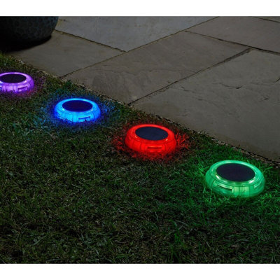 4 x LED Disk Lights - Solar Powered Outdoor Garden Staked Lighting with ...