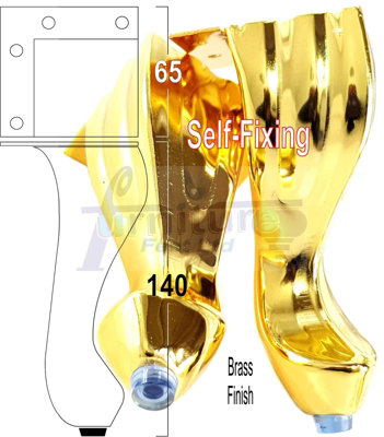 4 x Metal Queen Anne Feet Decorative Furniture Legs 140mm High Gold Brass