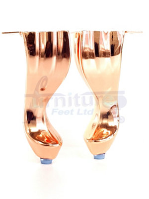 4 x Metal Queen Anne Feet Decorative Furniture Legs 140mm High Rose Gold Copper