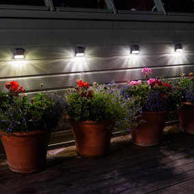 4 x Mini Solar Powered Wall & Fence LED Lights - Outdoor Garden Spotlights for Patio, Decking, Sheds - Each H7 x W7 x D4cm