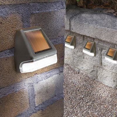 4 x Mini Solar Powered Wall & Fence LED Lights - Outdoor Garden Spotlights for Patio, Decking, Sheds - Each H7 x W7 x D4cm