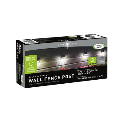 4 x Mini Solar Powered Wall & Fence LED Lights - Outdoor Garden Spotlights for Patio, Decking, Sheds - Each H7 x W7 x D4cm