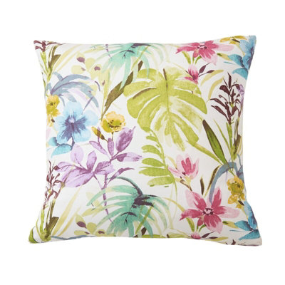 4 x Palm Summer Scatter Cushions - Square Filled Pillows for Home Garden Sofa, Chair, Bench, Seating Furniture - 43 x 43cm