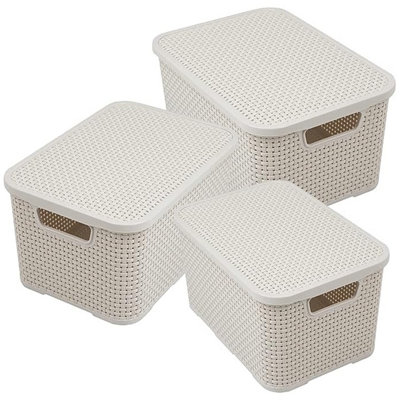 4 x Rattan Effect Cream Home Office Laundry Storage Baskets