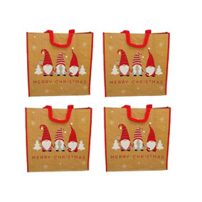 4 x Reusable Christmas Tote Gift Bag Cute Gonk Shopping Bag Woven Bag For Life 45cm