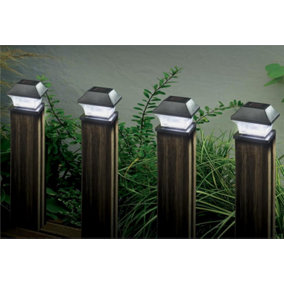 4 x Smart Garden Solar Black Garden Fence Post Top Lights Super Bright White LED