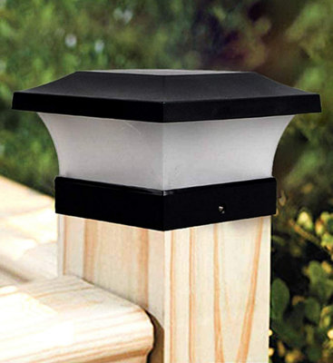 4 x Smart Garden Solar Black Garden Fence Post Top Lights Super Bright White LED