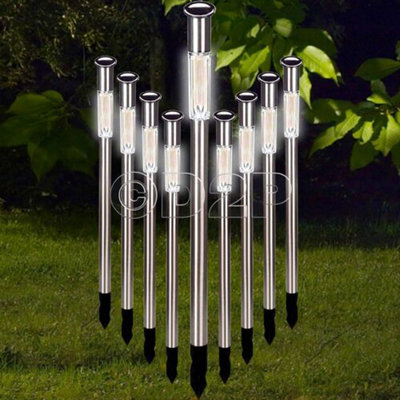 4 X Solar Powered Light Post Stake S/S Garden Lights Led Grass Path ...