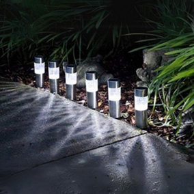 4 x Solar Powered Stainless Steel Garden Lighting LED Garden Stake