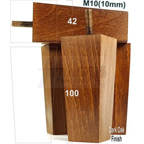 4 x SOLID WOOD FURNITURE FEET 100mm HIGH REPLACEMENT FURNITURE LEGS SOFAS CHAIRS STOOLS M10 Dark Oak