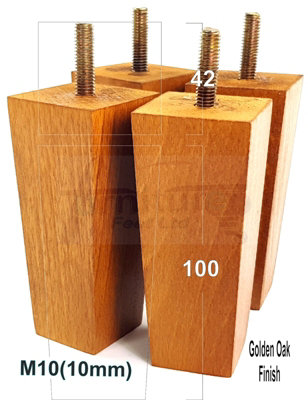 4 x SOLID WOOD FURNITURE FEET 100mm HIGH REPLACEMENT FURNITURE LEGS SOFAS CHAIRS STOOLS M10 Golden Oak
