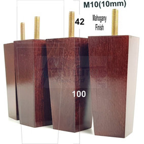 4 x SOLID WOOD FURNITURE FEET 100mm HIGH REPLACEMENT FURNITURE LEGS SOFAS CHAIRS STOOLS M10 Mahogany